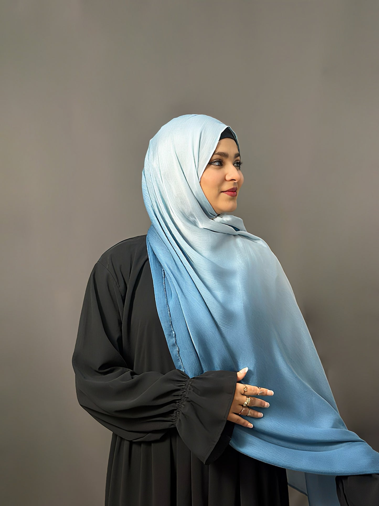 OMBRE SATIN HIJAB- SKY