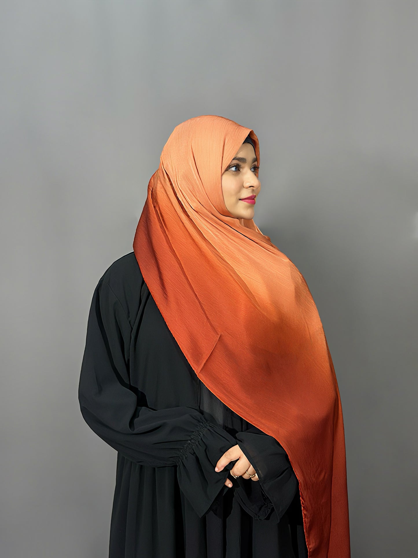 OMBRE SATIN HIJAB- ORANGE
