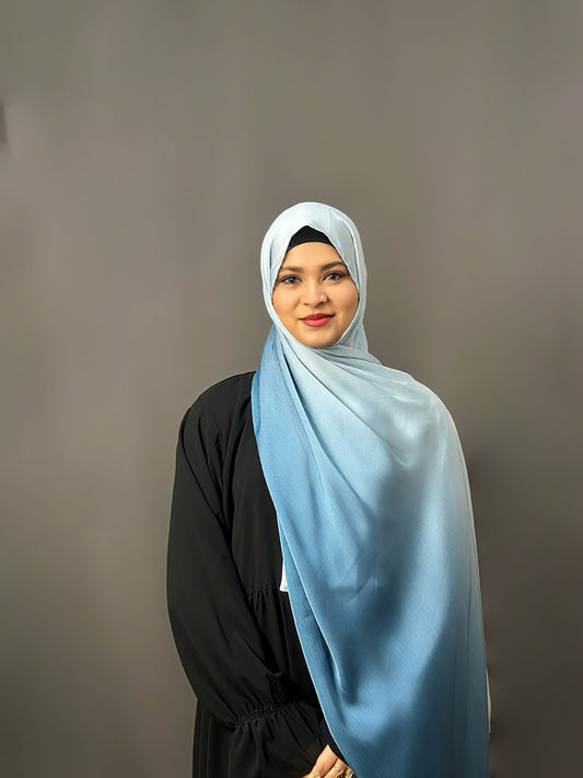 OMBRE SATIN HIJAB- SKY