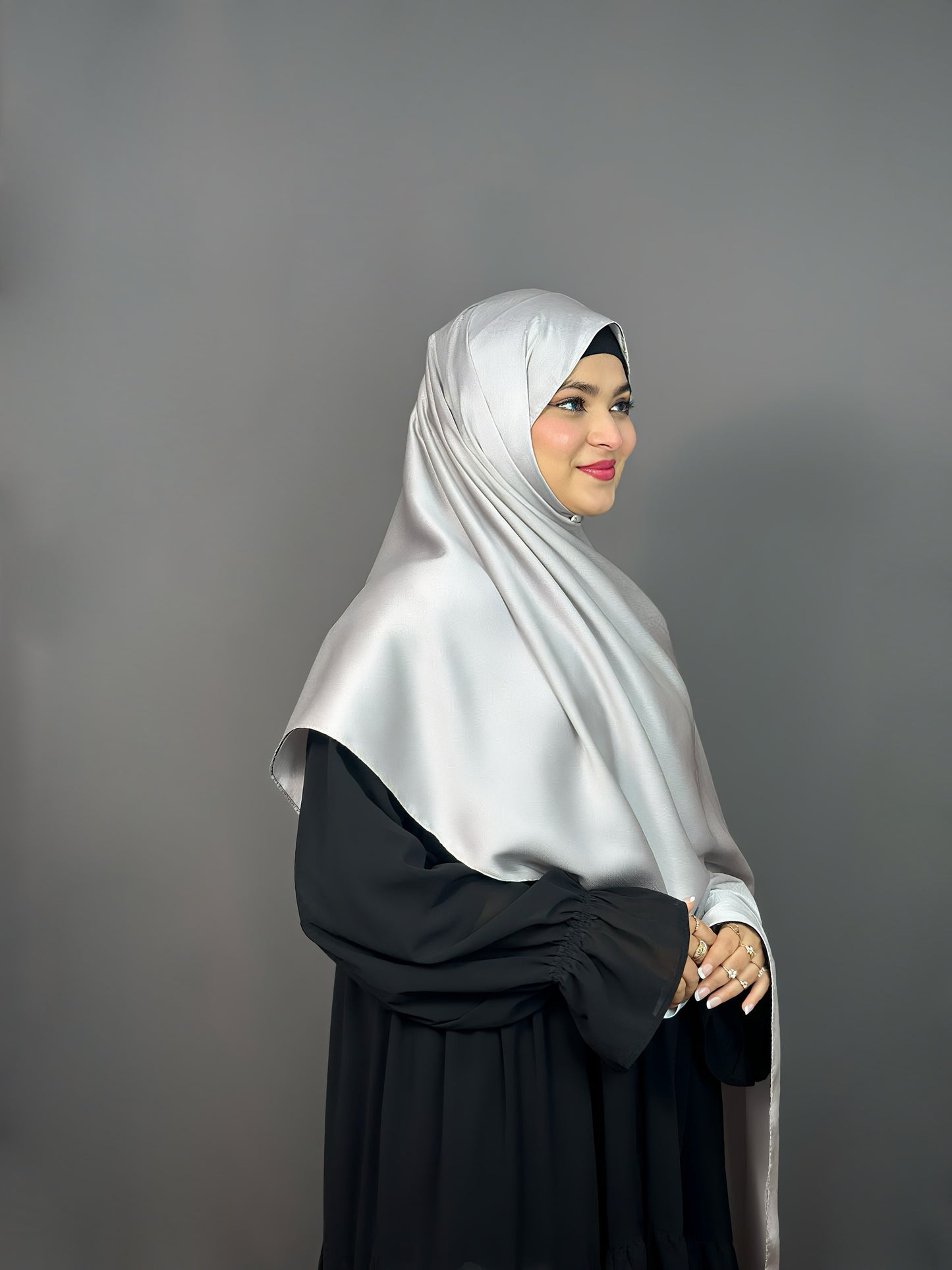 BUBBLE SATIN HIJAB- ASH